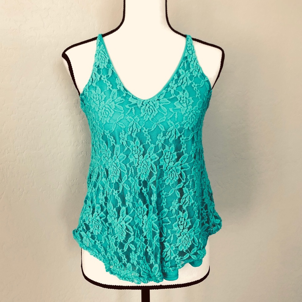 Green/jade lace halter style top S